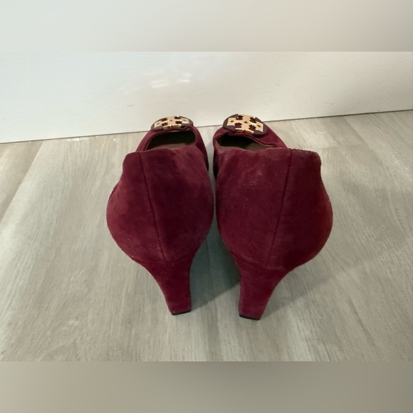 Tory Burch Burgundy Suede Luna Wedge Pumps sz 7 - Picture 9 of 10